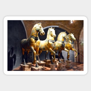 The Triumphal Quadriga of Horses sculpture in St Mark's Basilica, Venice Italy. Sticker